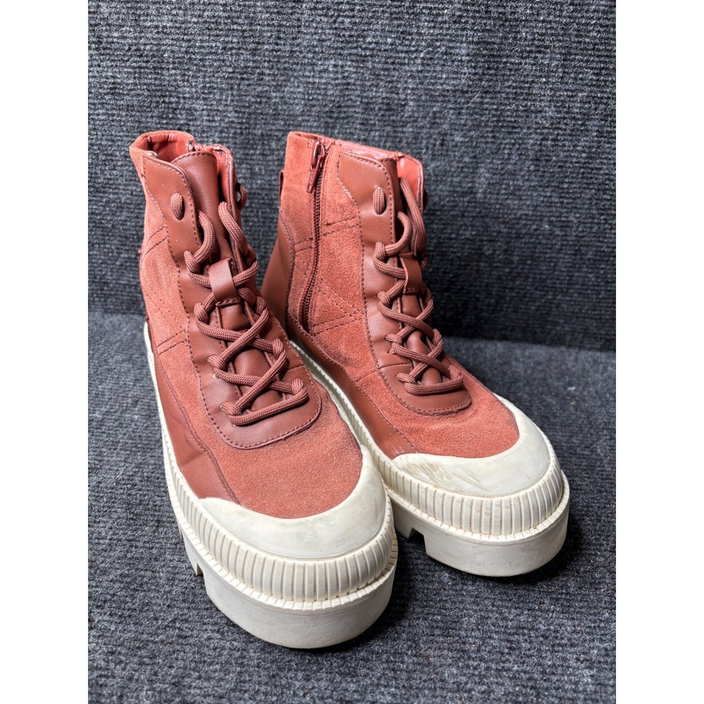 GB Gianni‎ Bini Womens Rust Leather Suede Platform Lug Sole Combat Boots Size 6M